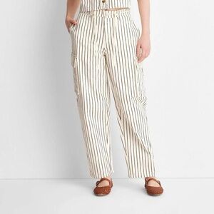 Future collective mid rise Striped cargo barrel Jean - Black and cream sz 10